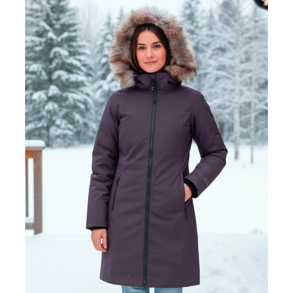 Eddie Bauer S Women Down Winter Coat Faux Fur Hood Waterproof Long Parka Jacket